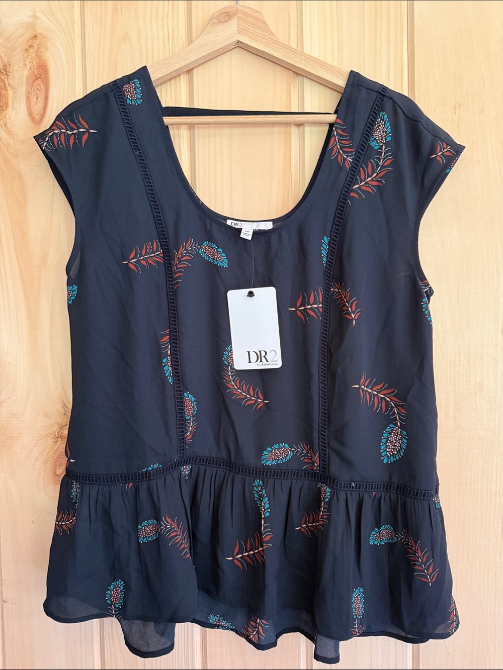 NWT DR2 by Daniel Rainn Navy Peplum Blouse | Petite Medium